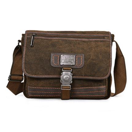 High Quality Casual Military Coffee Messenger Bag for Men, featuring a durable canvas design, soft handle, and multiple pockets for organization.