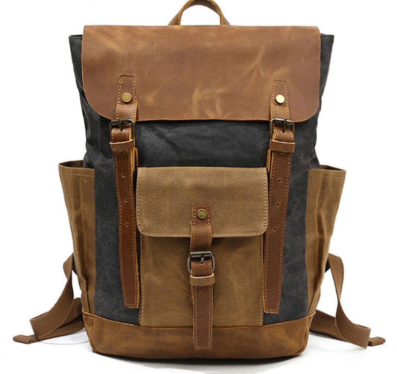 High Quality Fashion Canvas Backpack in vintage style, featuring multiple pockets and comfortable straps, suitable for men and women.