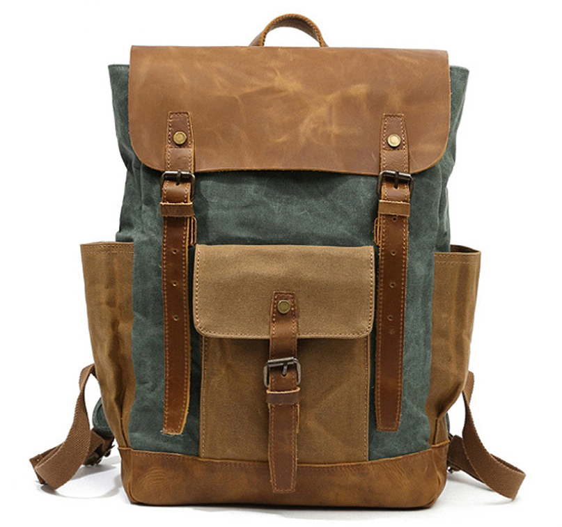 High Quality Fashion Canvas Backpack in vintage style, featuring multiple pockets and comfortable straps, suitable for men and women.