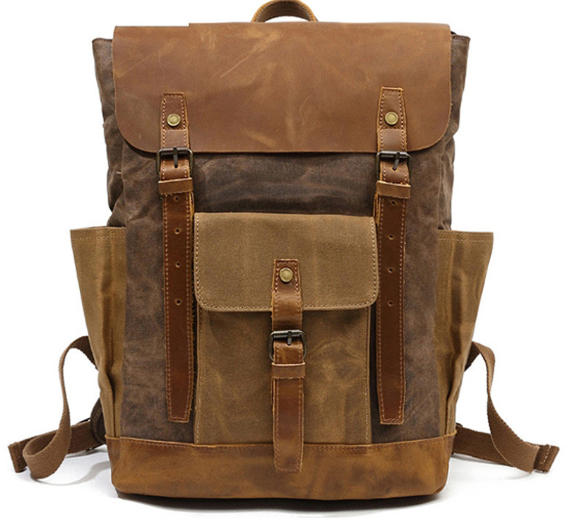 High Quality Fashion Canvas Backpack in vintage style, featuring multiple pockets and comfortable straps, suitable for men and women.
