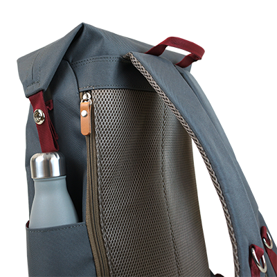 Highline Daypack in various colors with leather accents, showcasing its sleek design and multiple pockets.