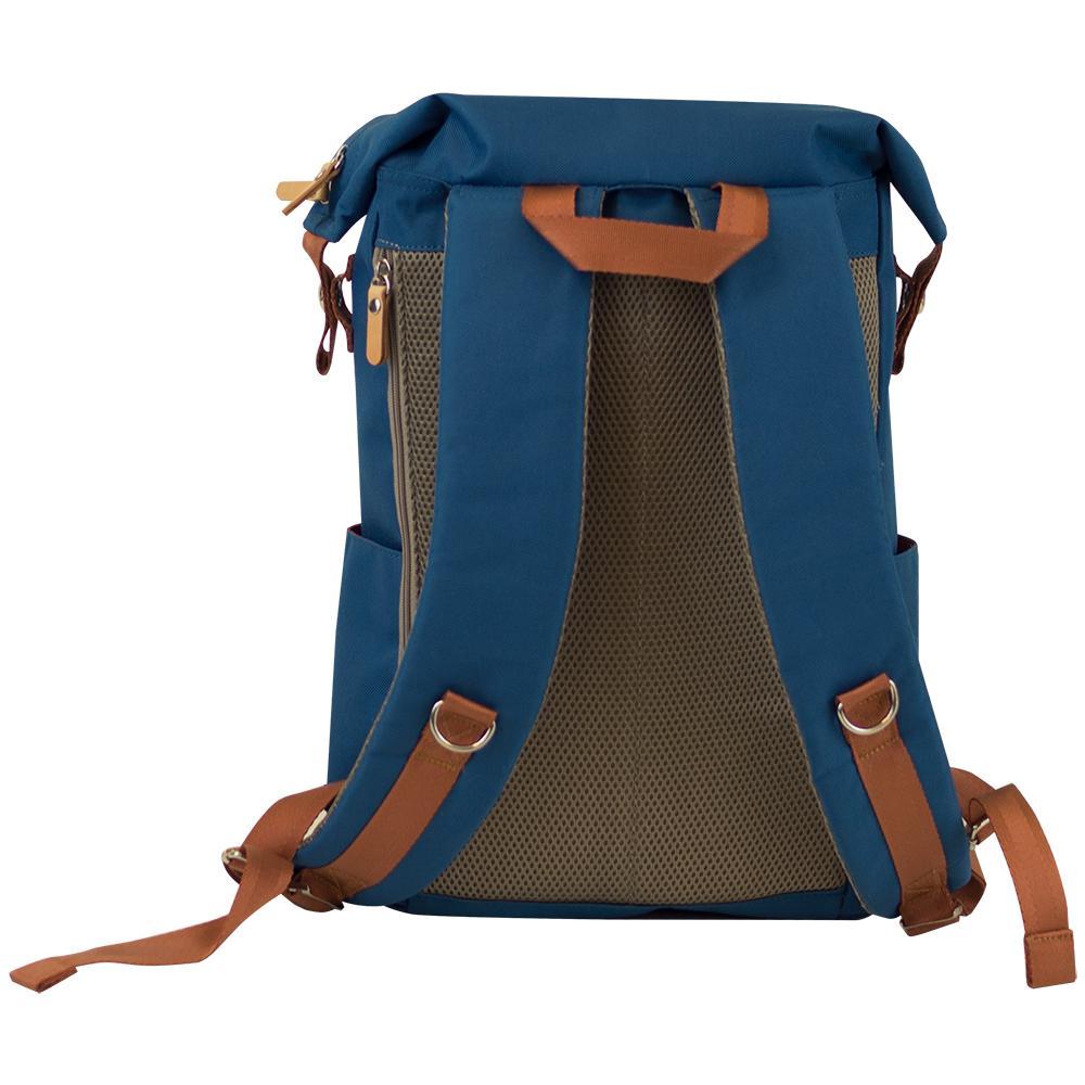 Highline Daypack in various colors with leather accents, showcasing its sleek design and multiple pockets.