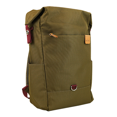 Highline Daypack in various colors with leather accents, showcasing its sleek design and multiple pockets.