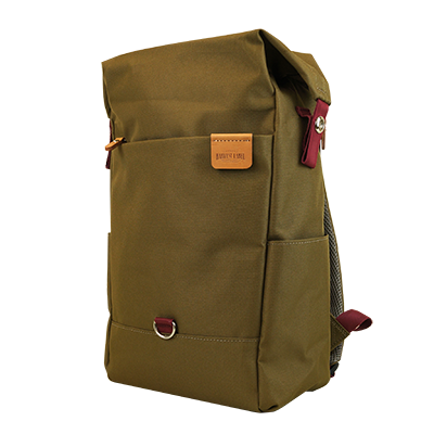 Highline Daypack in various colors with leather accents, showcasing its sleek design and multiple pockets.