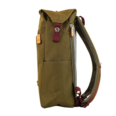 Highline Daypack in various colors with leather accents, showcasing its sleek design and multiple pockets.