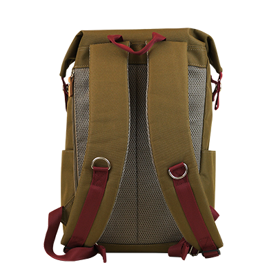 Highline Daypack in various colors with leather accents, showcasing its sleek design and multiple pockets.