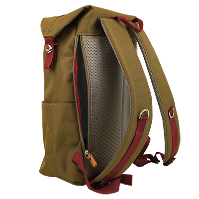 Highline Daypack in various colors with leather accents, showcasing its sleek design and multiple pockets.