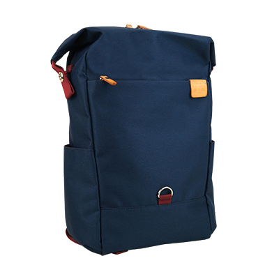 Highline Daypack in various colors with leather accents, showcasing its sleek design and multiple pockets.