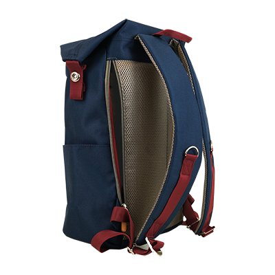 Highline Daypack in various colors with leather accents, showcasing its sleek design and multiple pockets.