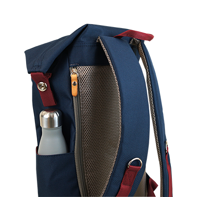 Highline Daypack in various colors with leather accents, showcasing its sleek design and multiple pockets.