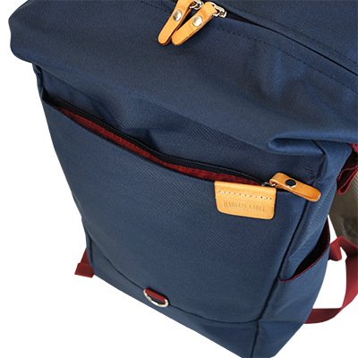 Highline Daypack in various colors with leather accents, showcasing its sleek design and multiple pockets.