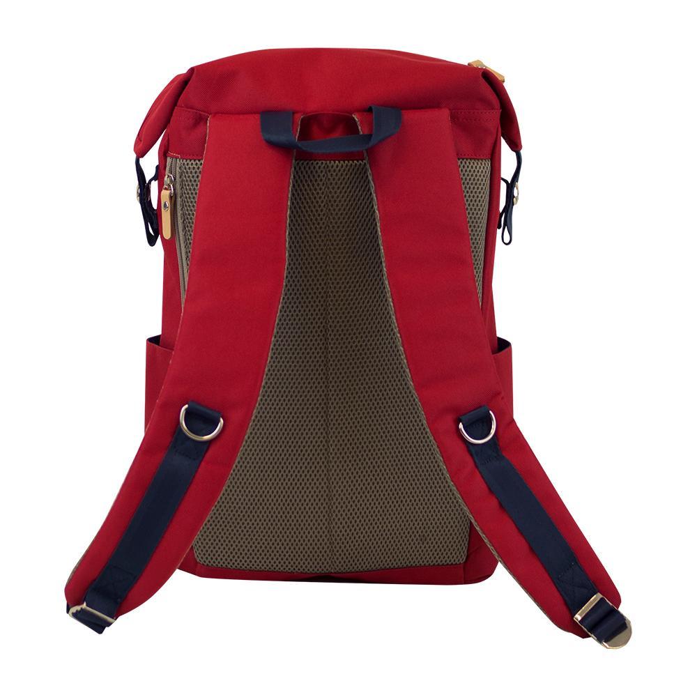Highline Daypack in various colors with leather accents, showcasing its sleek design and multiple pockets.