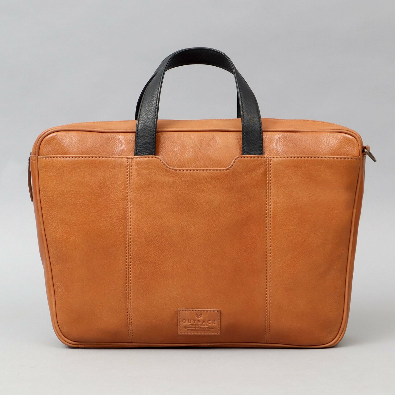 Hogan Leather Briefcase made from premium full grain leather, featuring multiple pockets and a padded laptop compartment, showcasing its elegant design.