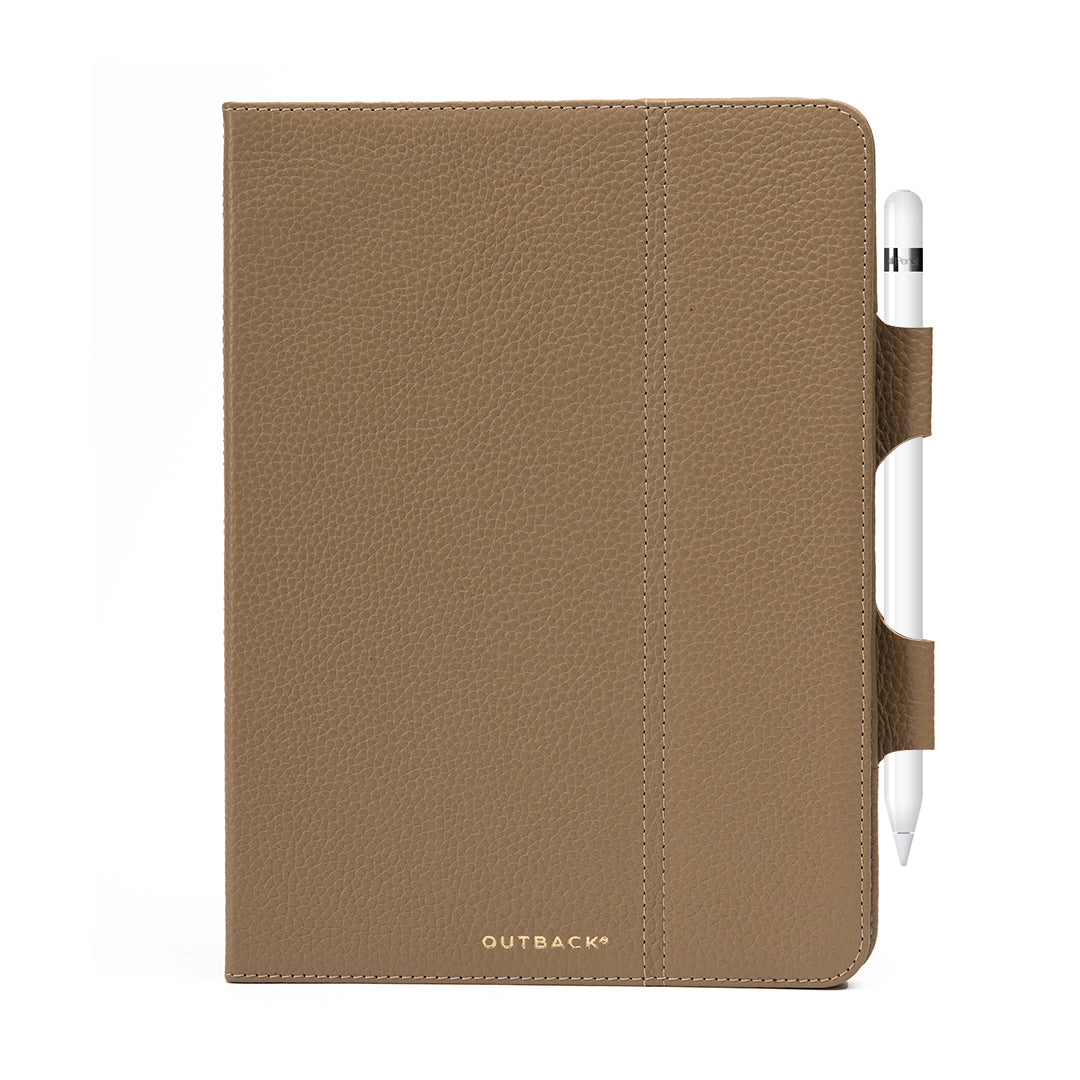 Elegant iPad Leather Case made from premium full grain leather, showcasing its soft texture and protective design.