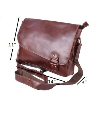 Isaiah Laptop Bag made of genuine calf leather, featuring a spacious main compartment and zippered pockets, perfect for daily use.