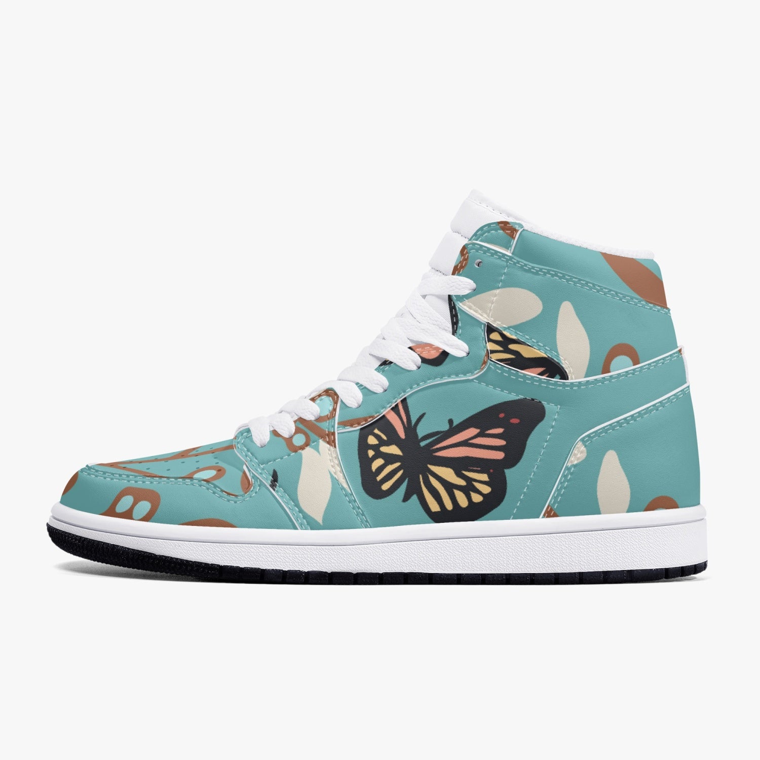 Jacki Easlick Butterfly High-Top Leather Sneakers showcasing a stylish butterfly design with a leather upper and padded insoles.
