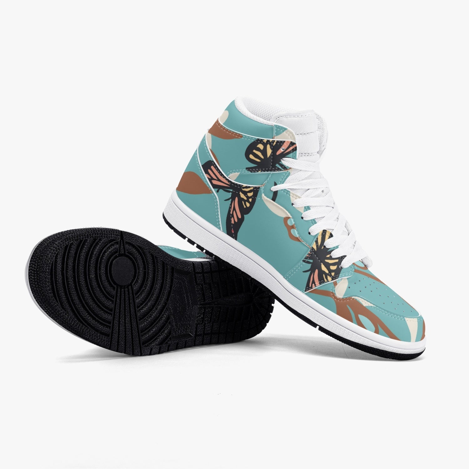 Jacki Easlick Butterfly High-Top Leather Sneakers showcasing a stylish butterfly design with a leather upper and padded insoles.