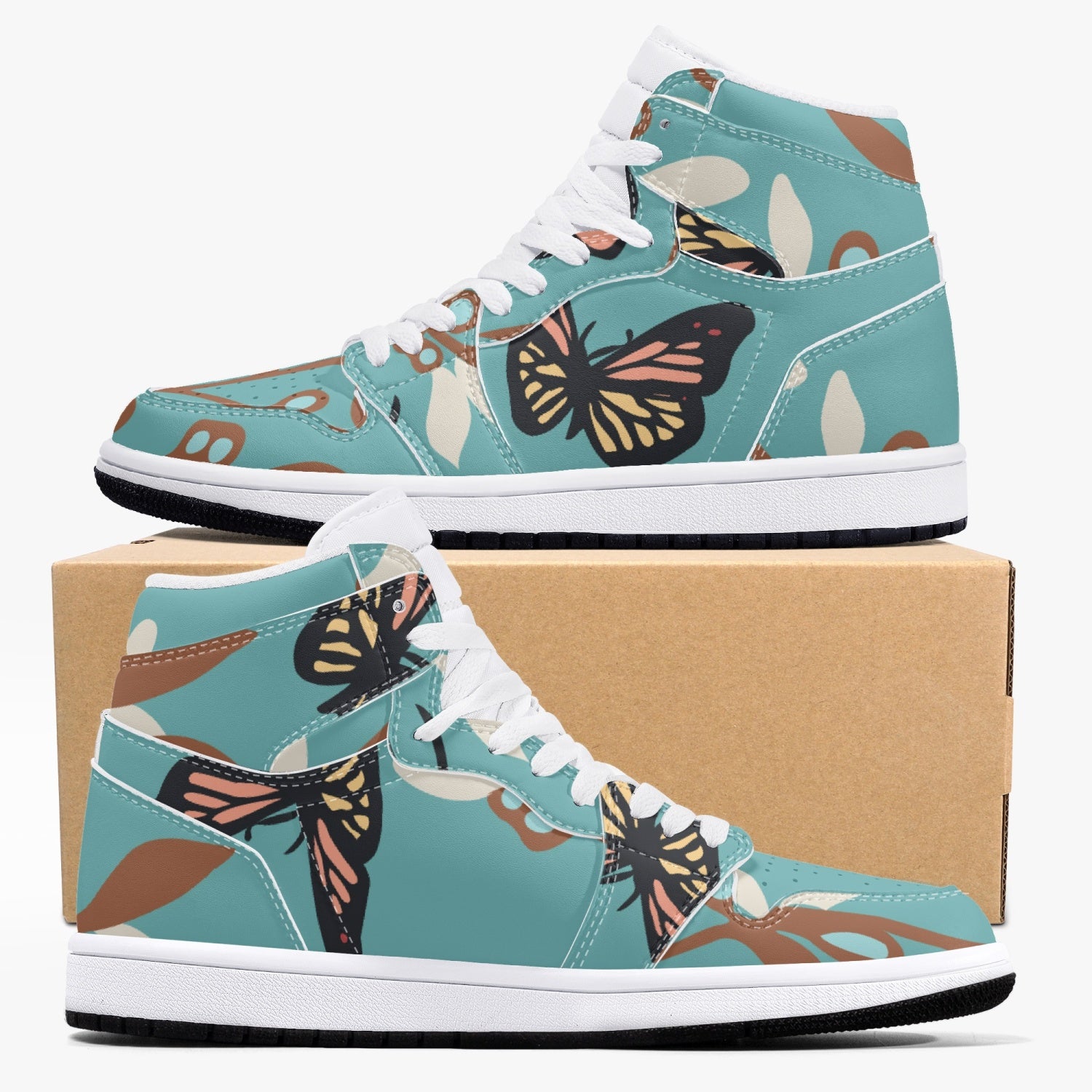 Jacki Easlick Butterfly High-Top Leather Sneakers showcasing a stylish butterfly design with a leather upper and padded insoles.