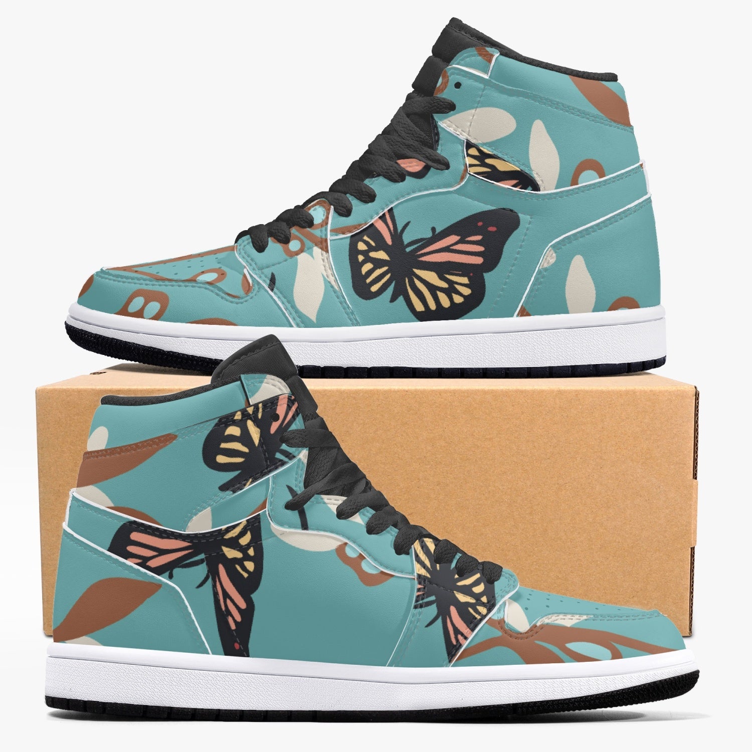 Jacki Easlick Butterfly High-Top Leather Sneakers showcasing a stylish butterfly design with a leather upper and padded insoles.