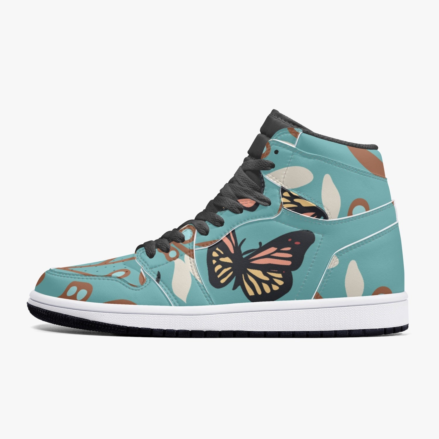 Jacki Easlick Butterfly High-Top Leather Sneakers showcasing a stylish butterfly design with a leather upper and padded insoles.