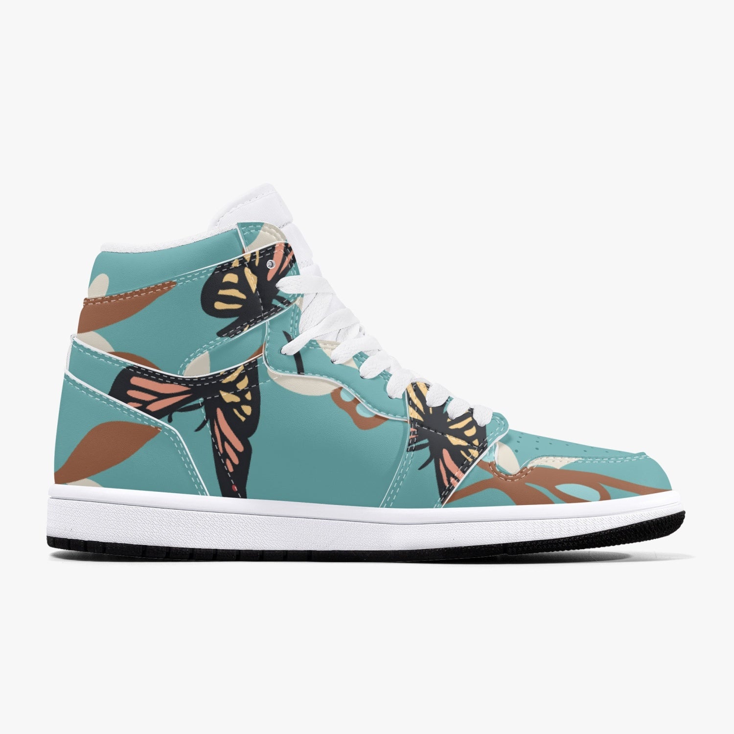 Jacki Easlick Butterfly High-Top Leather Sneakers showcasing a stylish butterfly design with a leather upper and padded insoles.