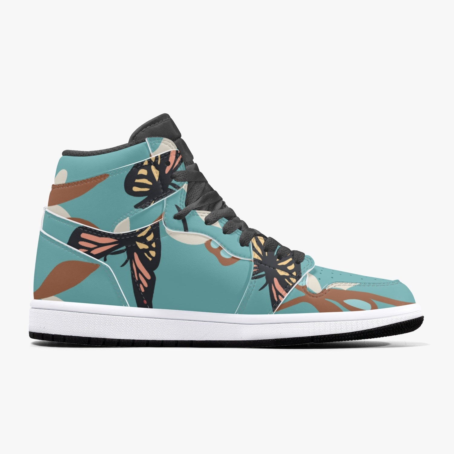 Jacki Easlick Butterfly High-Top Leather Sneakers showcasing a stylish butterfly design with a leather upper and padded insoles.