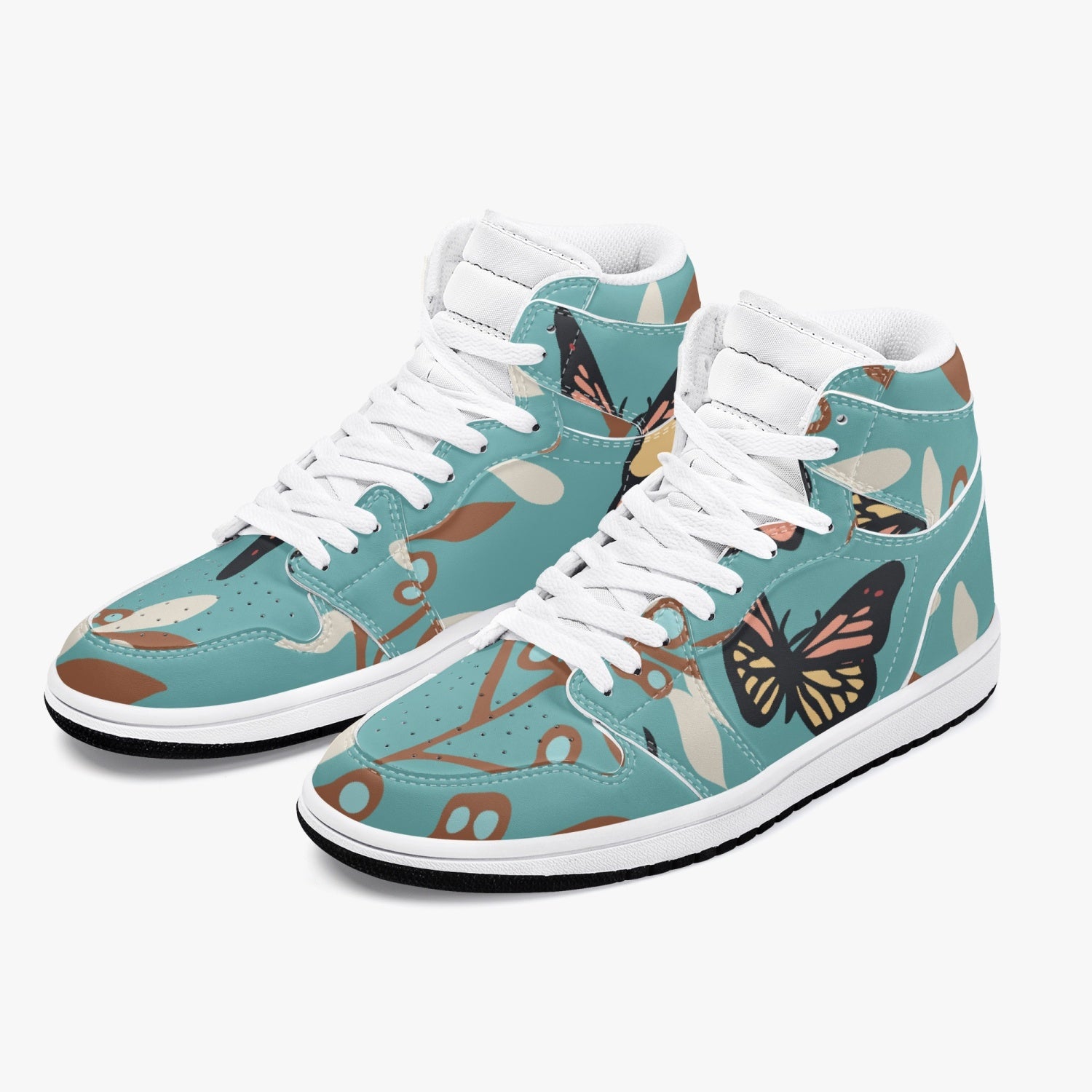 Jacki Easlick Butterfly High-Top Leather Sneakers showcasing a stylish butterfly design with a leather upper and padded insoles.