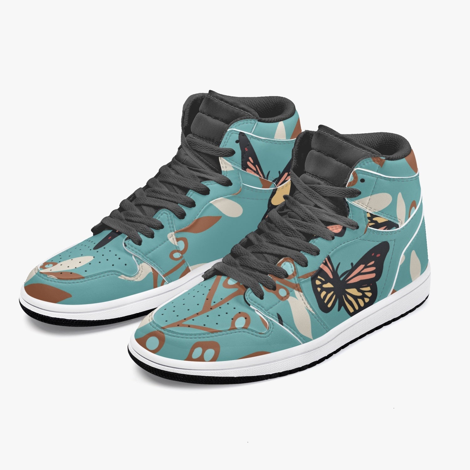 Jacki Easlick Butterfly High-Top Leather Sneakers showcasing a stylish butterfly design with a leather upper and padded insoles.