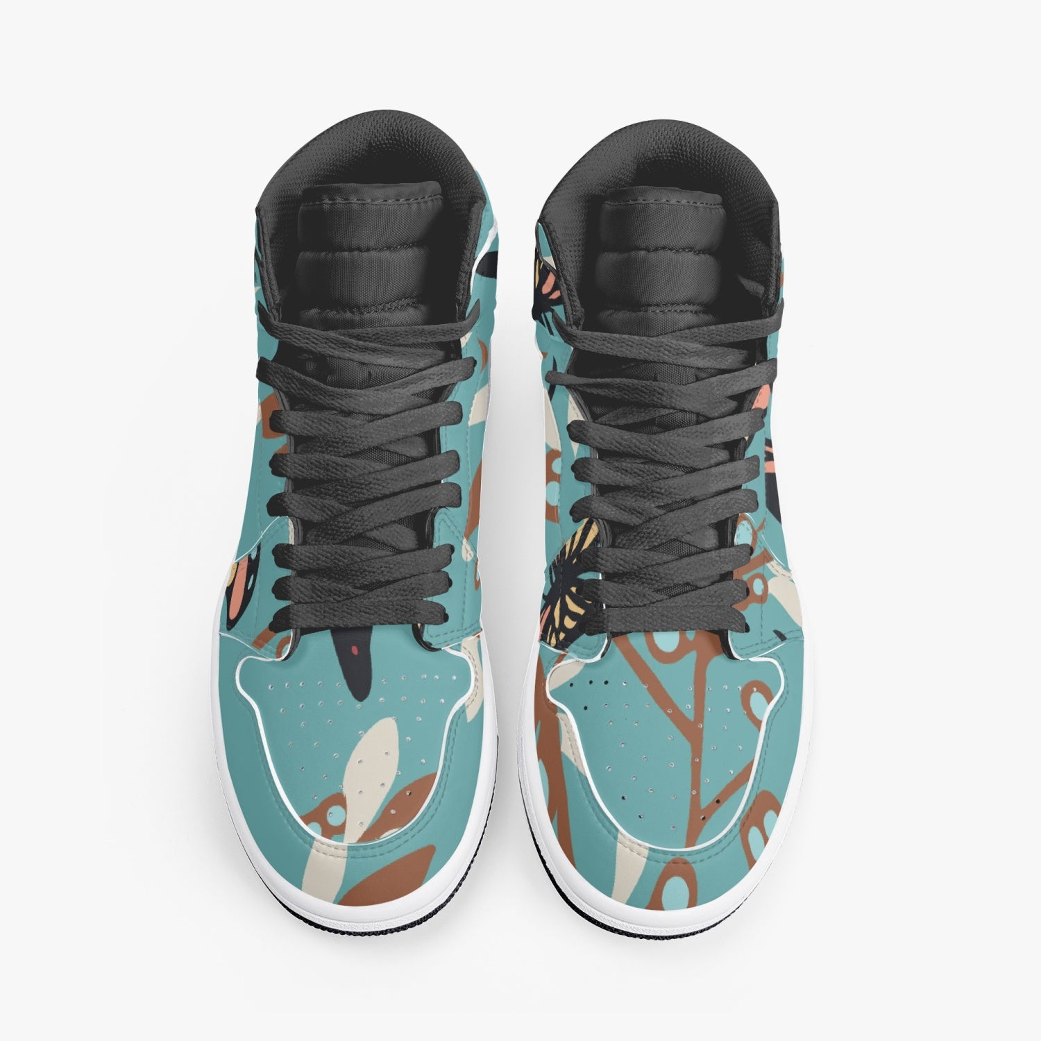 Jacki Easlick Butterfly High-Top Leather Sneakers showcasing a stylish butterfly design with a leather upper and padded insoles.