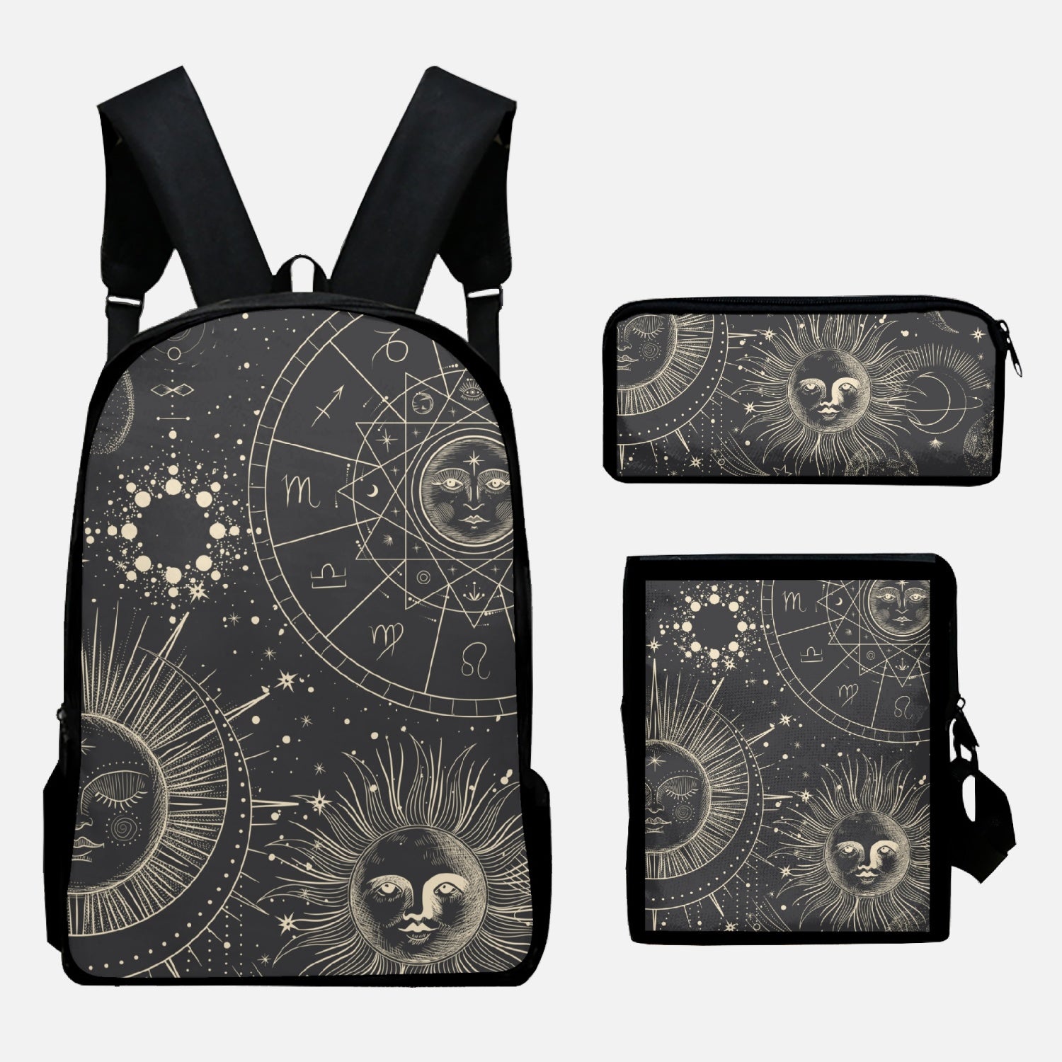 Jacki Easlick Celestial Oxford Bags Set featuring a backpack, pencil case, and crossbody bag in stylish design.