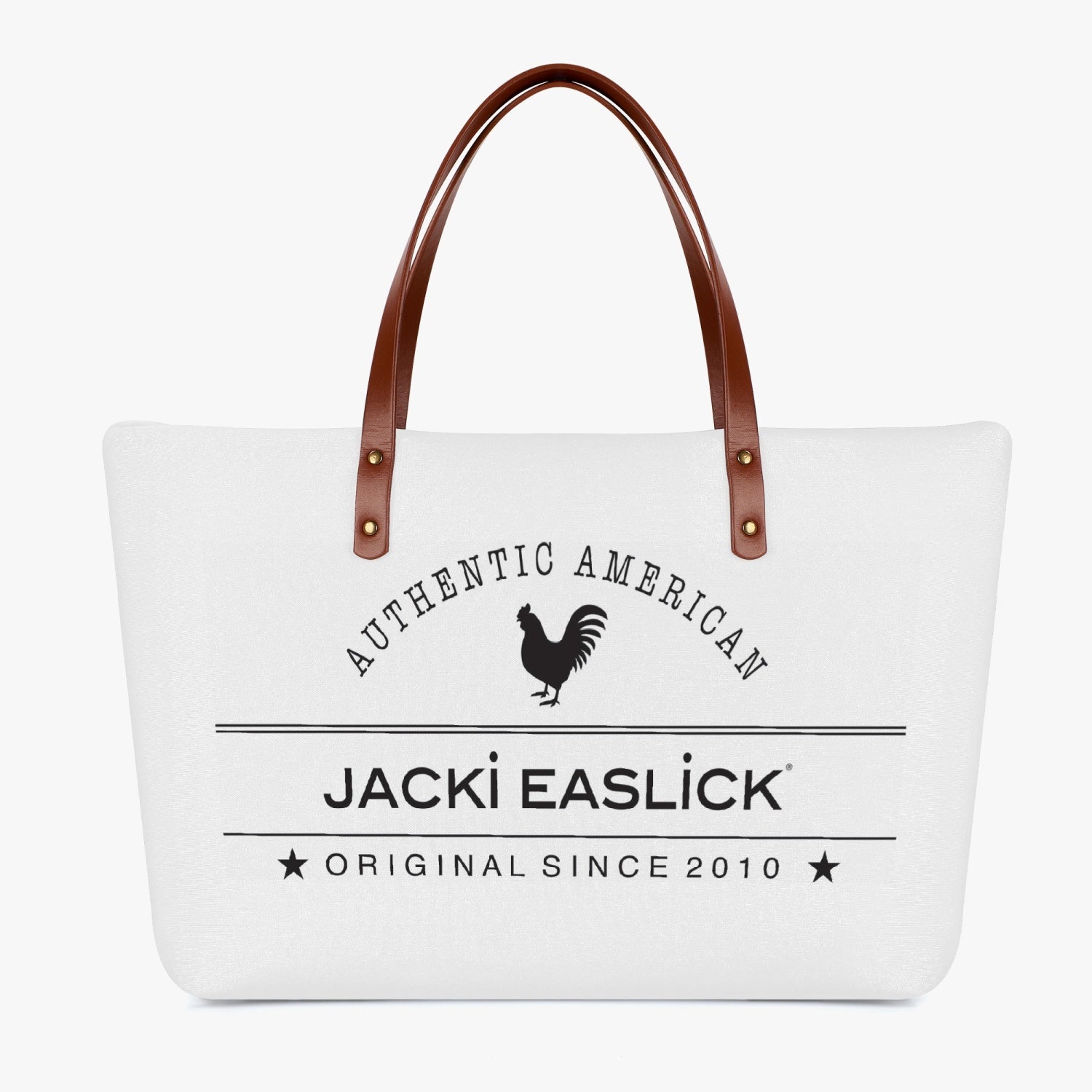 Jacki Easlick Classic Diving Cloth Tote Bag featuring durable PU leather handles and spacious interior, perfect for women.