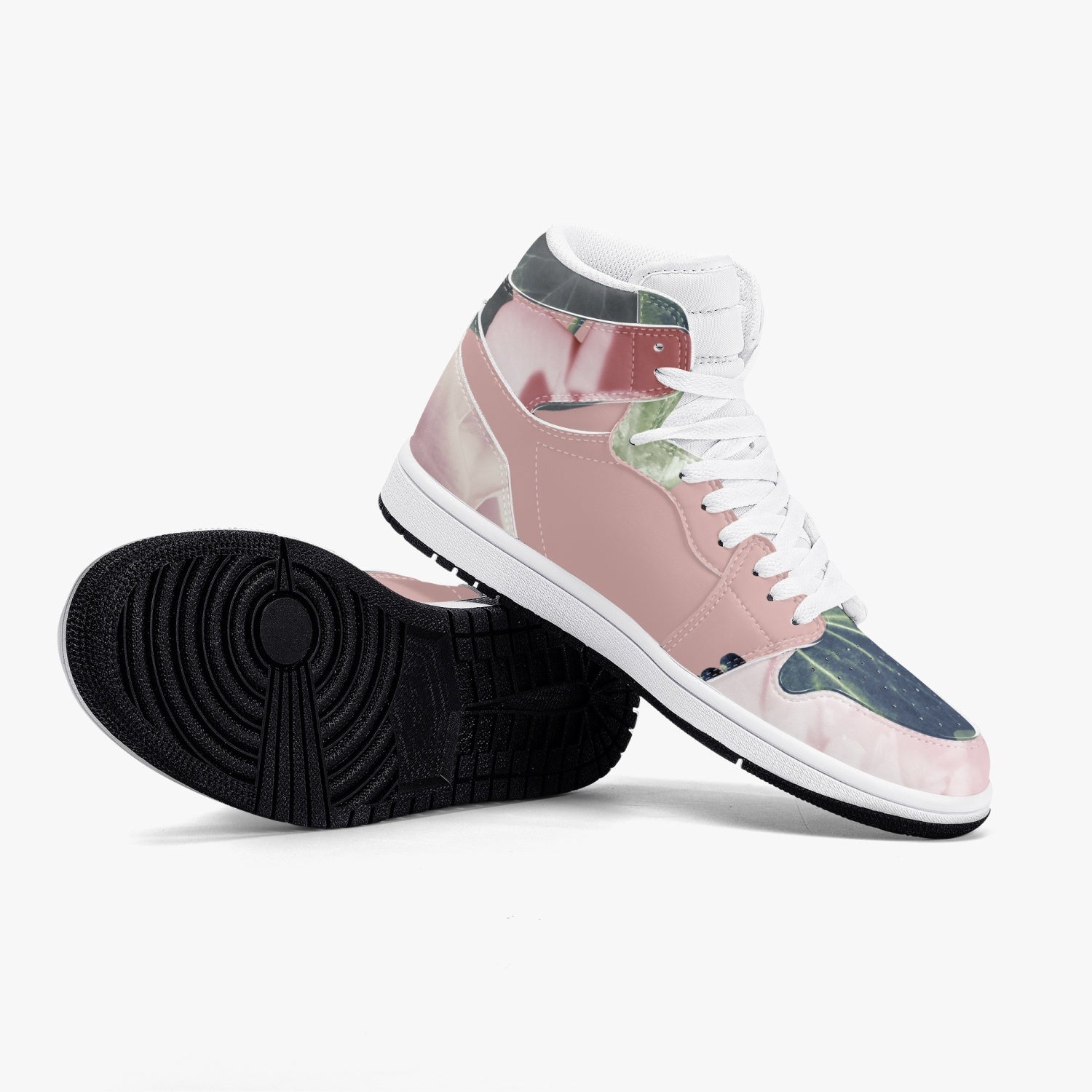 Jacki Easlick Floral Garden High-Top Leather Sneakers featuring a vibrant floral design and durable leather construction.