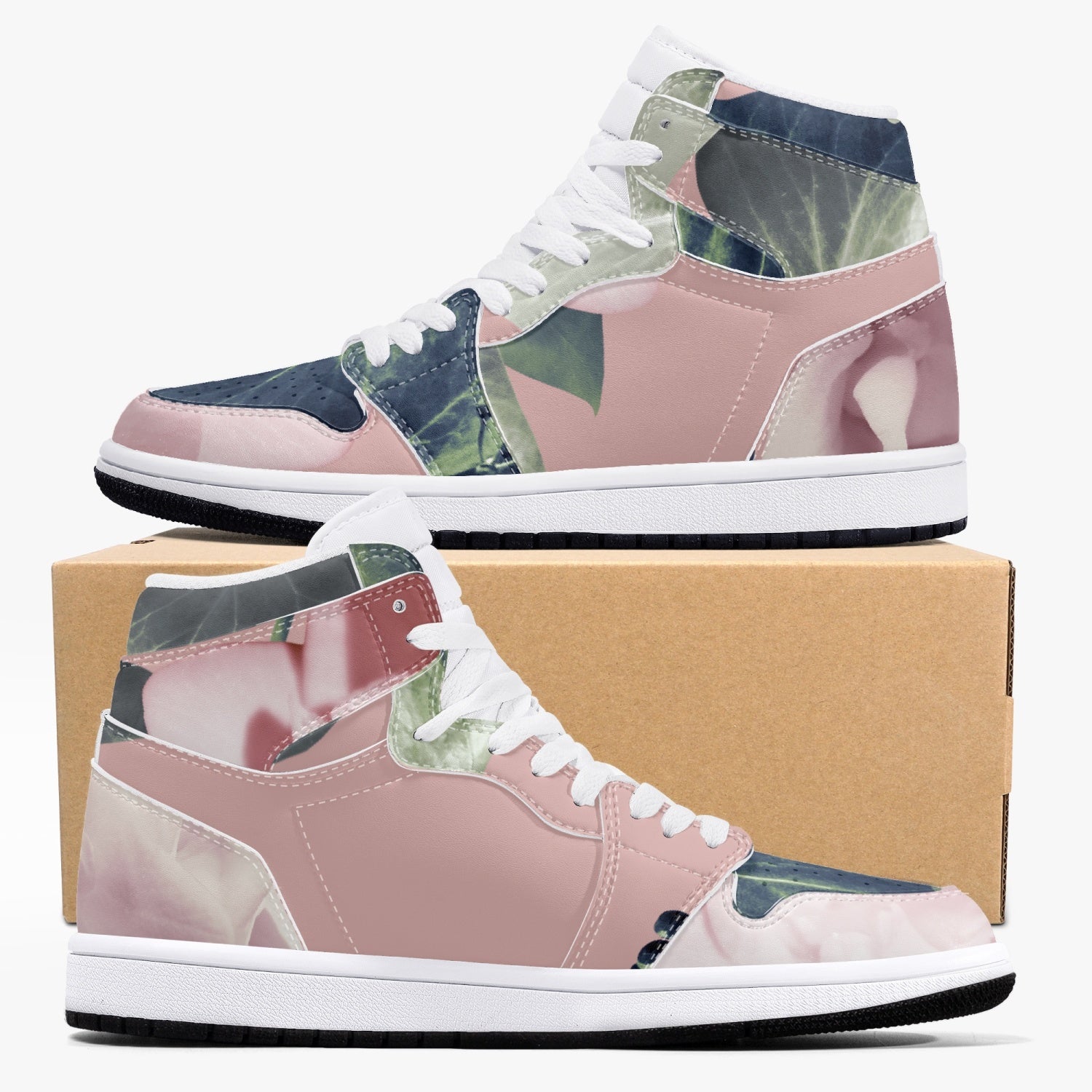 Jacki Easlick Floral Garden High-Top Leather Sneakers featuring a vibrant floral design and durable leather construction.