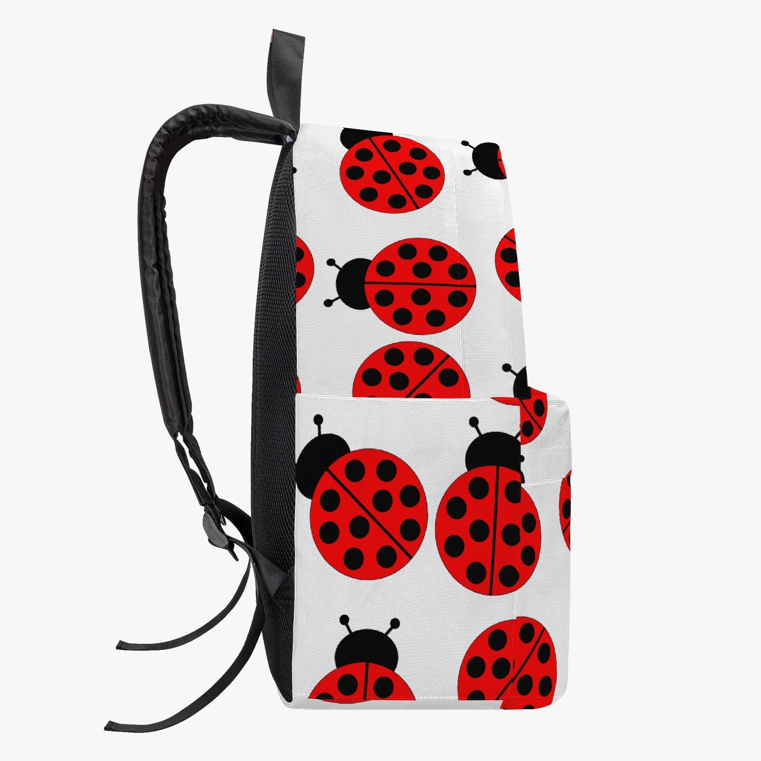 Jacki Easlick Ladybug Backpack featuring a vibrant ladybug design, padded back, and spacious interior with side pockets.