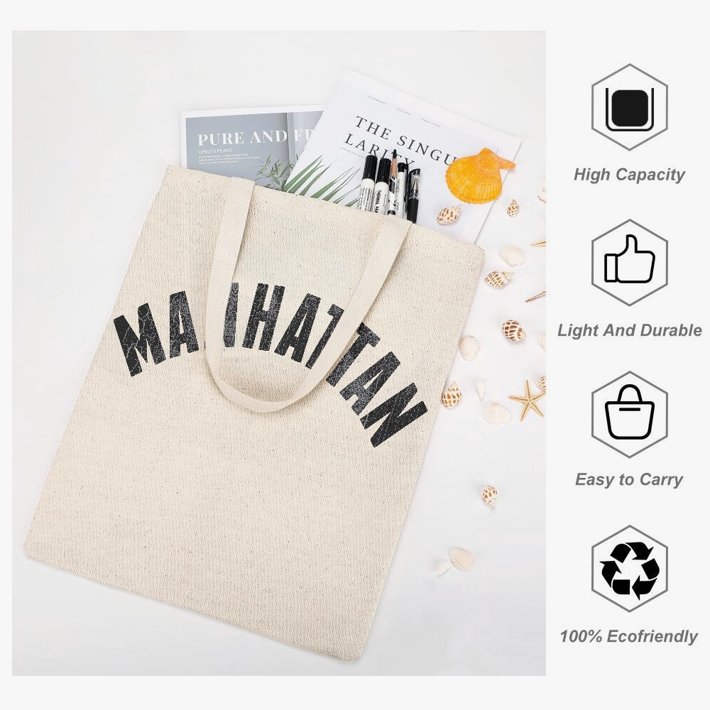Jacki Easlick Manhattan Canvas Tote Bag featuring a stylish one-side print, made from durable canvas material, ideal for beach and daily use.