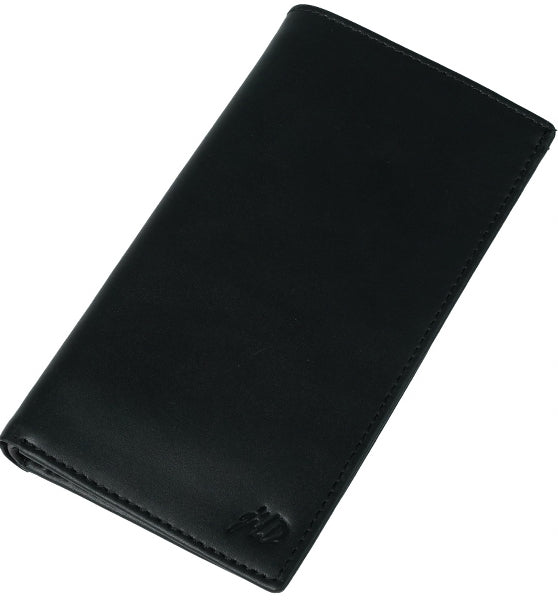 JILD-18 Pockets Leather Long Wallet in black, showcasing its multiple compartments and elegant design.