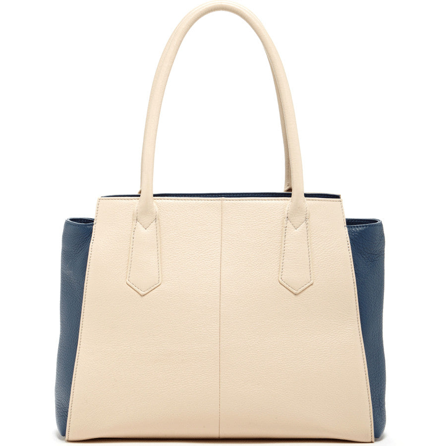 Jody Off White Tote Bag made of genuine pebble leather with gold hardware, featuring a spacious interior and double handles.