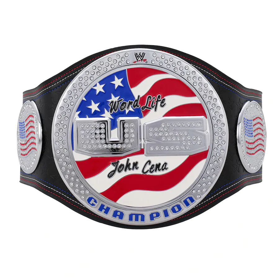 John Cena Spinner United States Championship Replica Title Belt with detailed side plates and strap.