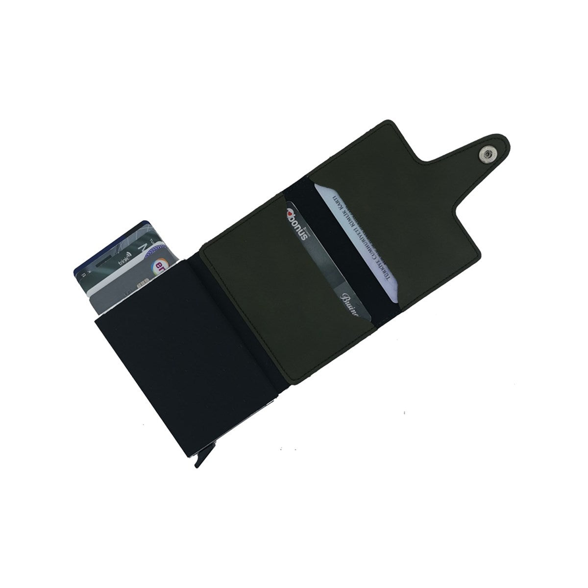 Konk Synthetic Leather RFID Protection Pop-up Cardholder in red, showcasing its sleek design and pop-up mechanism.