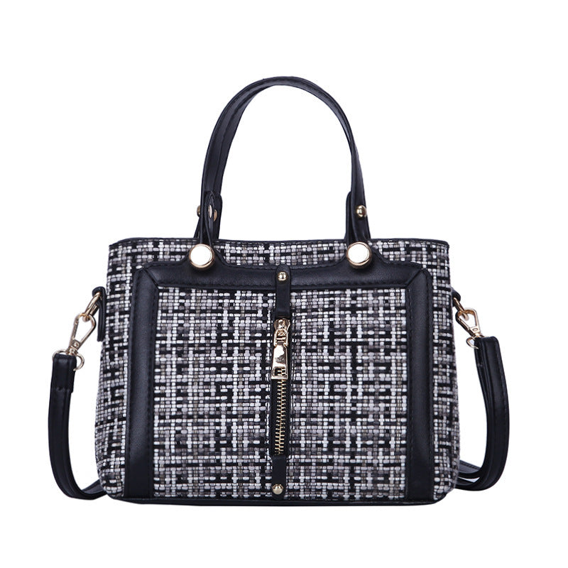 Korean Style Plaid Handbag for Ladies, featuring a three-dimensional design, zipper opening, and stylish plaid pattern.