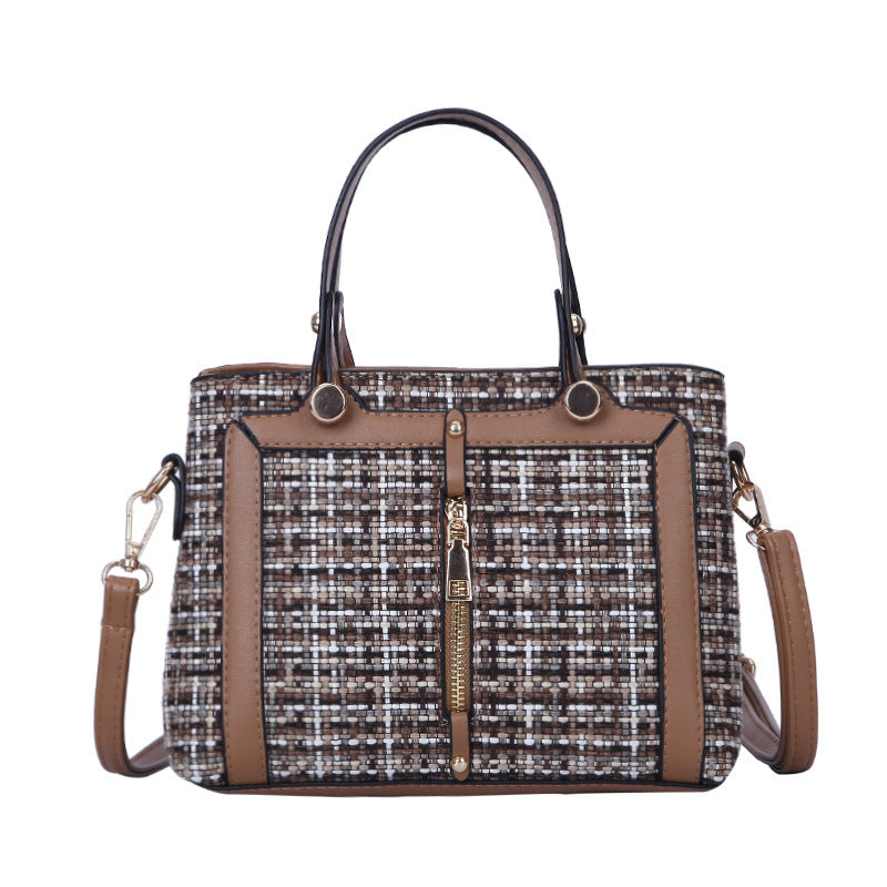 Korean Style Plaid Handbag for Ladies, featuring a three-dimensional design, zipper opening, and stylish plaid pattern.