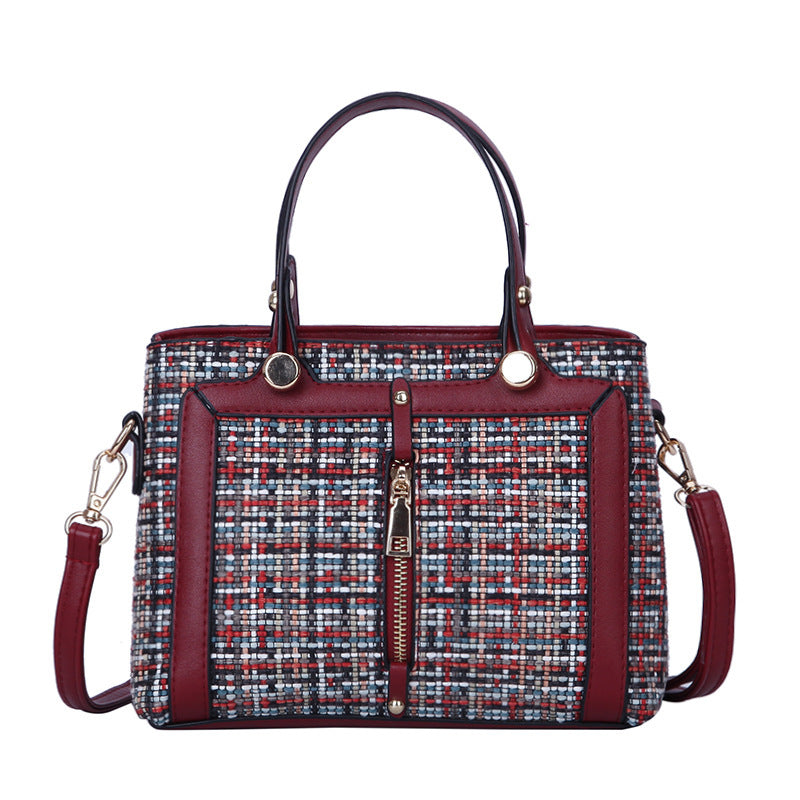 Korean Style Plaid Handbag for Ladies, featuring a three-dimensional design, zipper opening, and stylish plaid pattern.