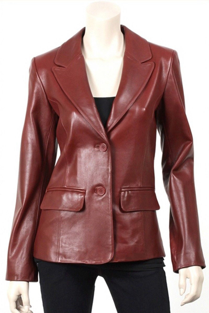 Koza Leathers Women's Real Lambskin Leather Blazer BW048, showcasing its soft leather texture and stylish design.