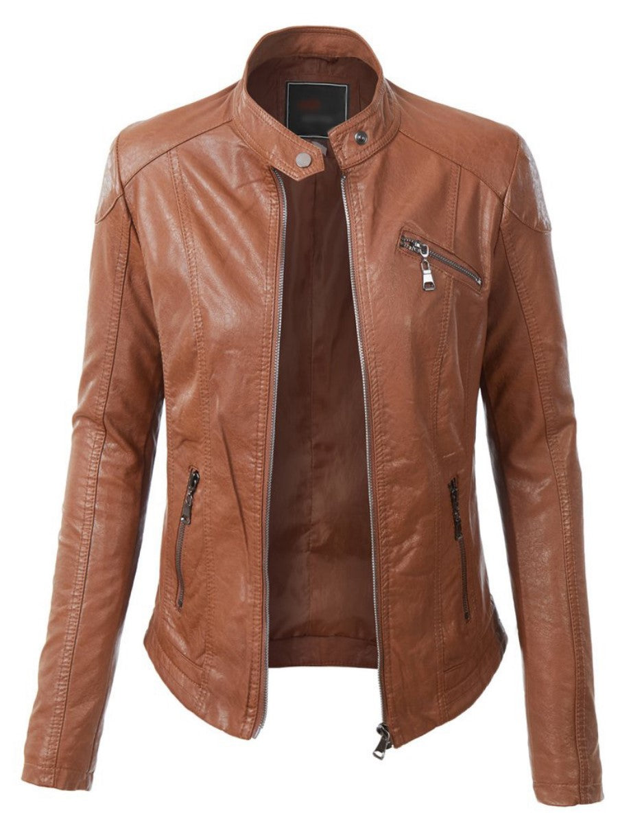Koza Leathers Women's Real Lambskin Leather Bomber Jacket KW299 displayed on a mannequin, showcasing its sleek design and high-quality leather.
