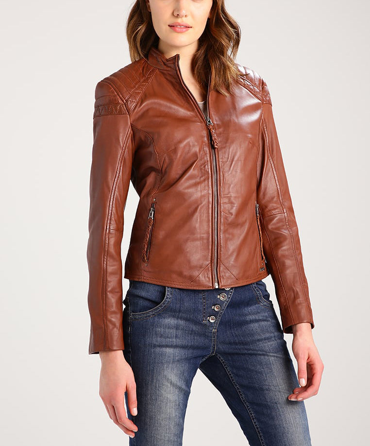Koza Leathers Women's Real Lambskin Leather Bomber Jacket KW246 featuring a sleek design, satin lining, and multiple pockets.