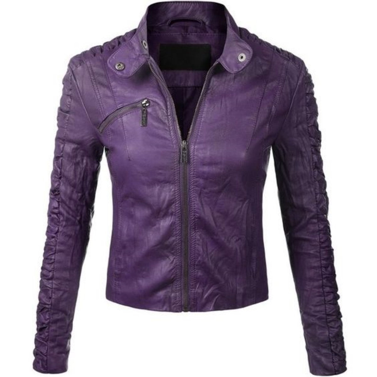Koza Leathers Women's Real Lambskin Leather Bomber Jacket KW342, showcasing its soft leather texture and stylish design.
