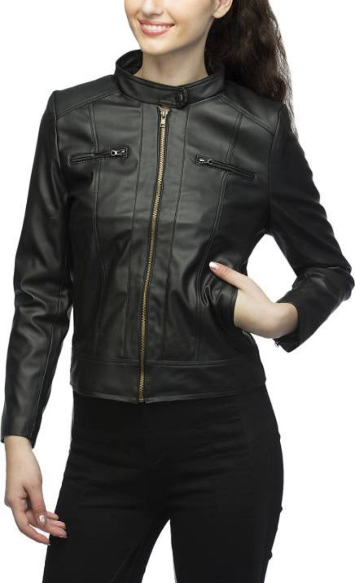 Koza Leathers Women's Real Lambskin Leather Bomber Jacket KW387, showcasing its soft leather texture and stylish bomber design.