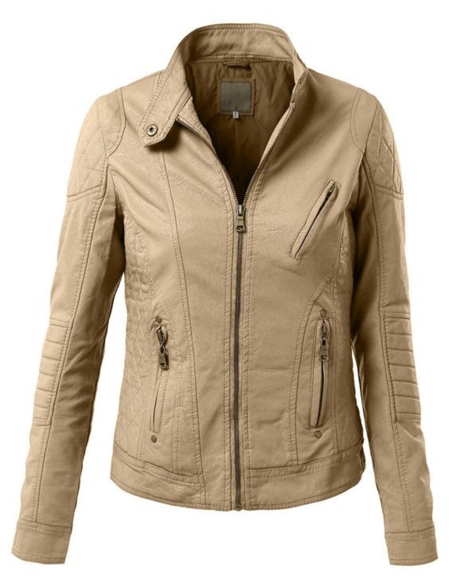 Koza Leathers Women's Real Lambskin Leather Bomber Jacket KW341 featuring a stylish bomber design with satin lining and YKK zipper.