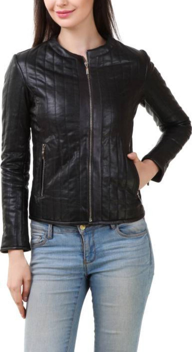 Koza Leathers Women's Real Lambskin Leather Bomber Jacket KW403, featuring a stylish design with satin lining and YKK zipper.