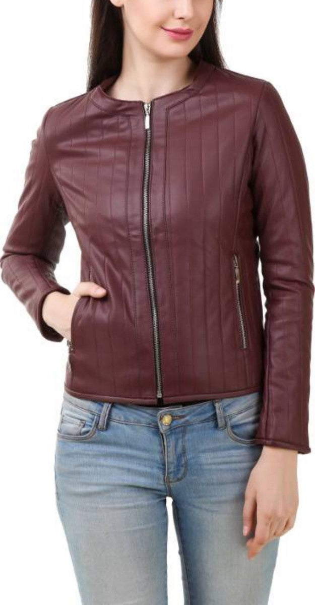 Koza Leathers Women's Real Lambskin Leather Bomber Jacket in black with satin lining and YKK zipper, showcasing its stylish design and multiple pockets.